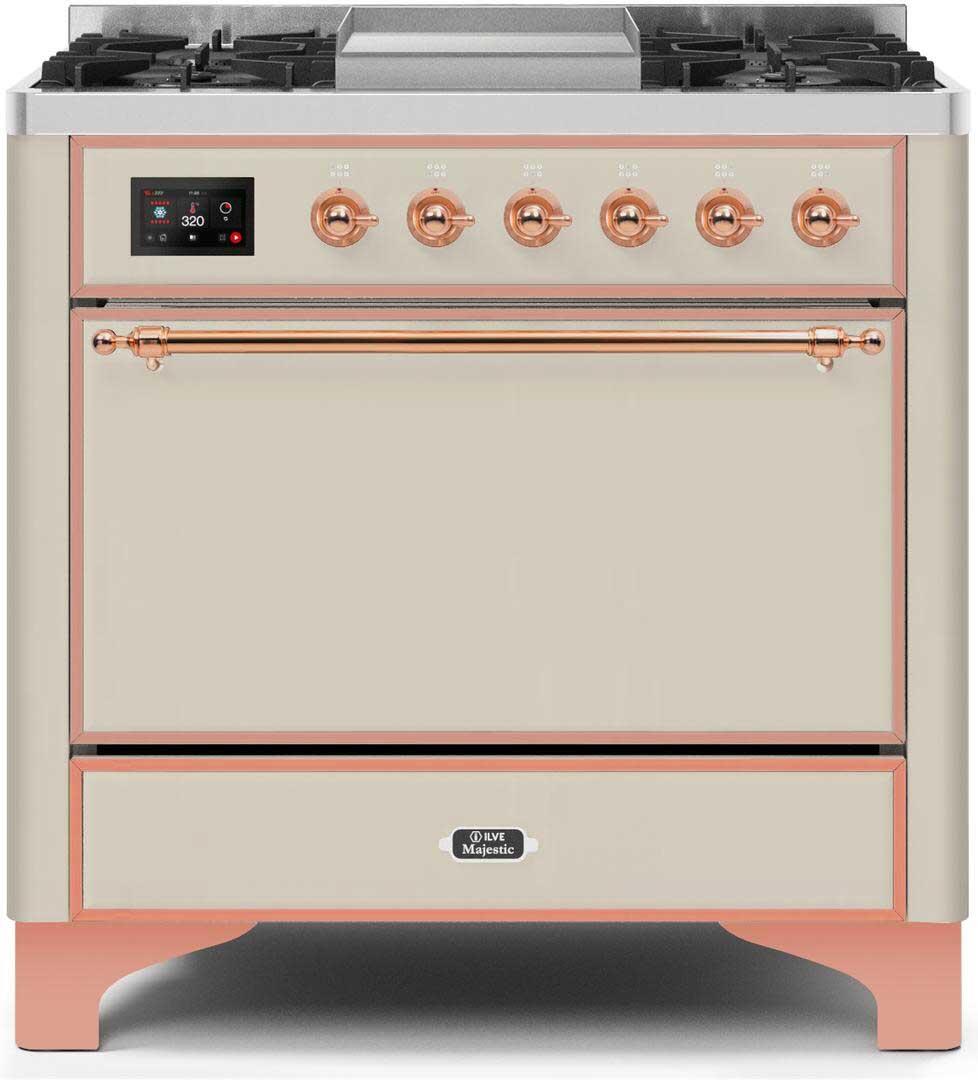 ILVE - 36" Magestic II Series Freestanding Dual Fuel Range - Griddle, Solid Door(s) - Warming Drawer - Natural Gas