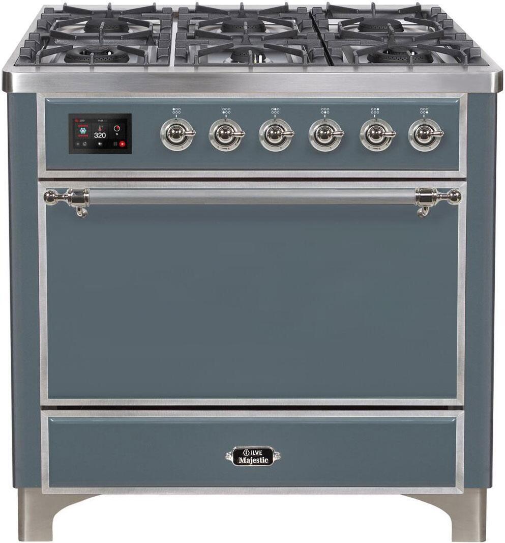 ILVE - 36" Magestic II Series Freestanding Dual Fuel Range - Griddle, Solid Door(s) - Warming Drawer - Natural Gas