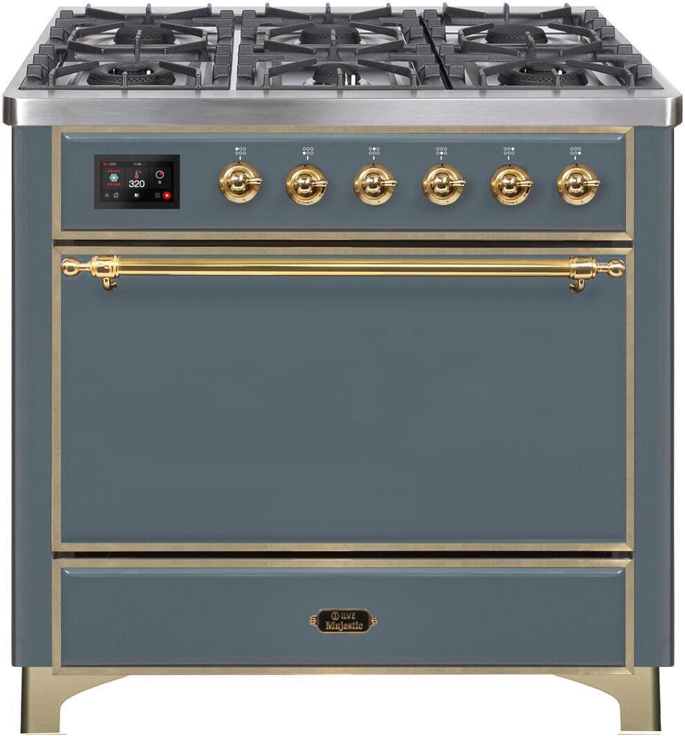 ILVE - 36" Magestic II Series Freestanding Dual Fuel Range - Griddle, Solid Door(s) - Warming Drawer - Natural Gas