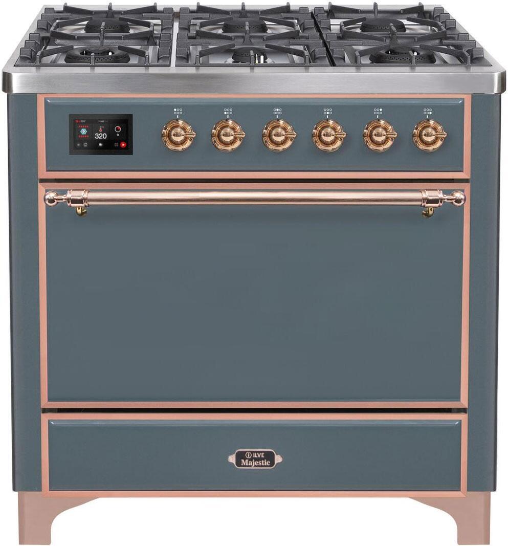 ILVE - 36" Magestic II Series Freestanding Dual Fuel Range - Griddle, Solid Door(s) - Warming Drawer - Natural Gas