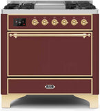 ILVE - 36" Magestic II Series Freestanding Dual Fuel Range - Griddle, Solid Door(s) - Warming Drawer - Natural Gas