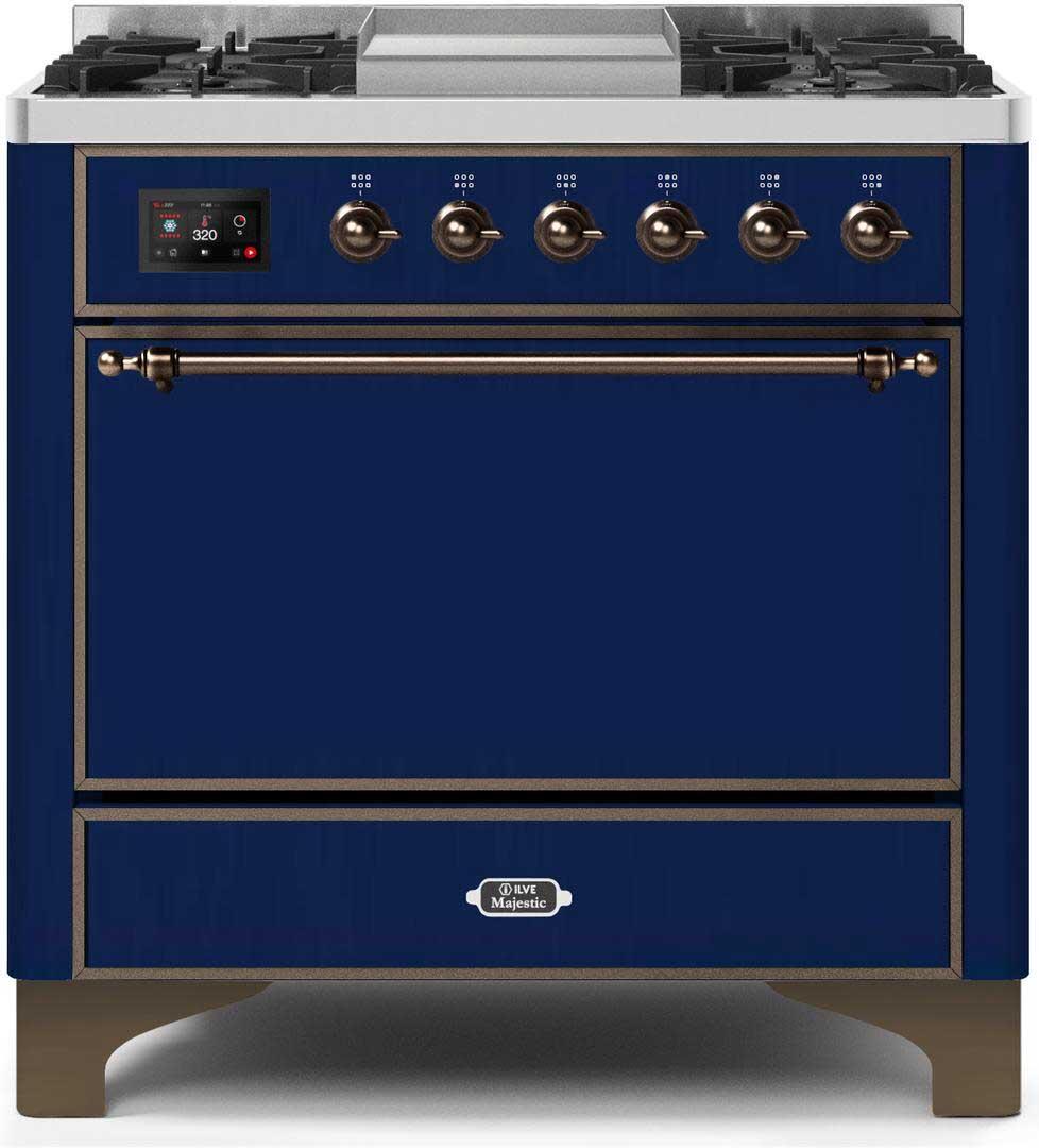 ILVE - 36" Magestic II Series Freestanding Dual Fuel Range - Griddle, Solid Door(s) - Warming Drawer - Natural Gas