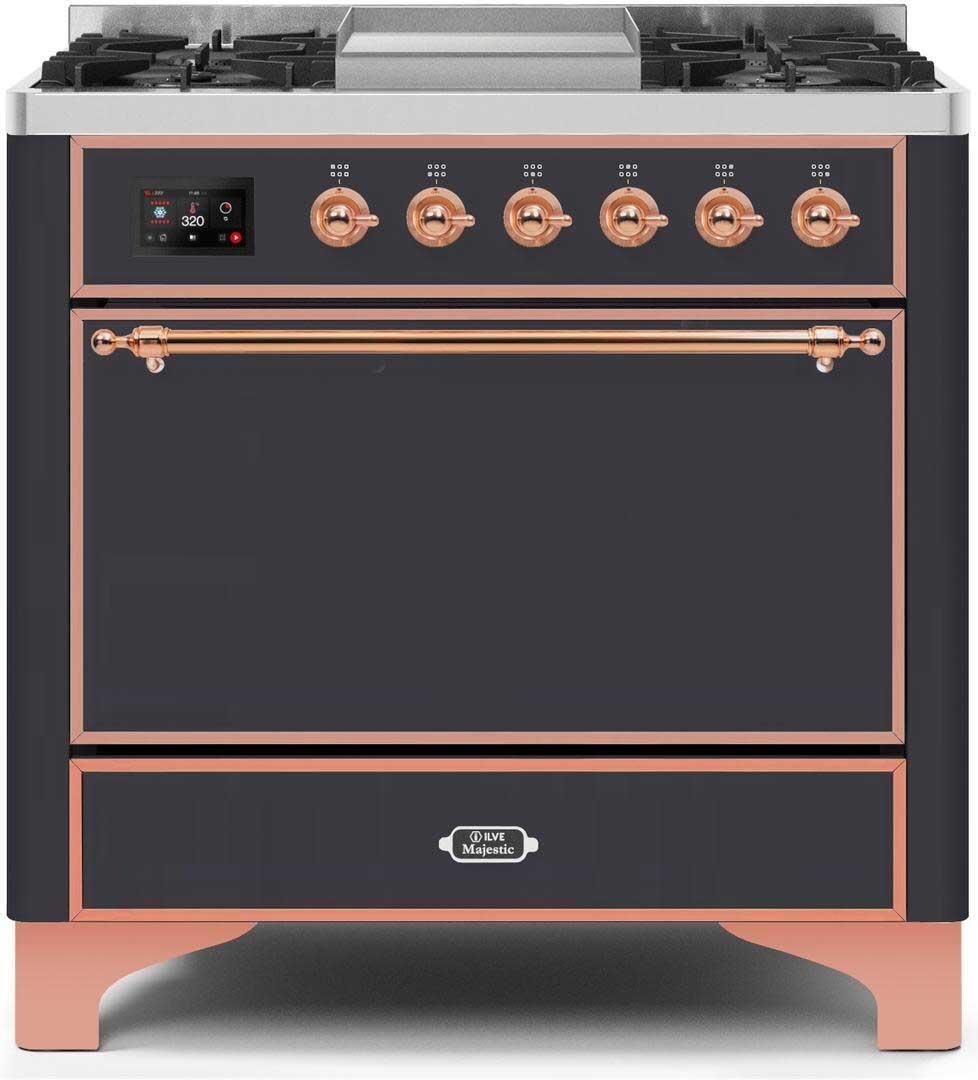 ILVE - 36" Magestic II Series Freestanding Dual Fuel Range - Griddle, Solid Door(s) - Warming Drawer - Natural Gas