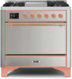 ILVE - 36" Magestic II Series Freestanding Dual Fuel Range - Griddle, Solid Door(s) - Warming Drawer - Natural Gas