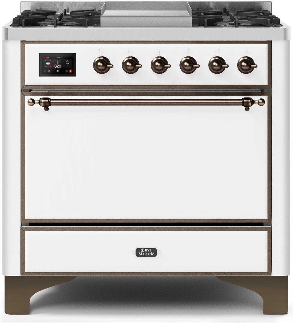 ILVE - 36" Magestic II Series Freestanding Dual Fuel Range - Griddle, Solid Door(s) - Warming Drawer - Natural Gas