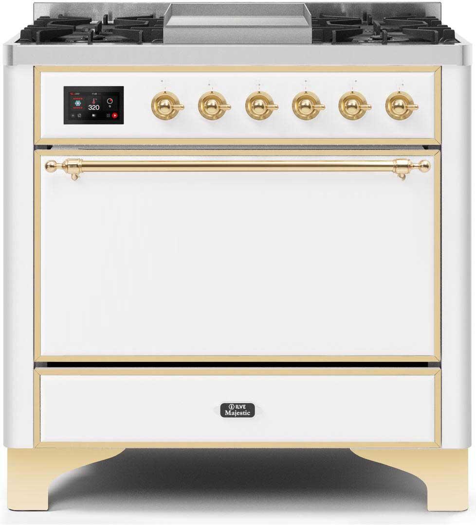 ILVE - 36" Magestic II Series Freestanding Dual Fuel Range - Griddle, Solid Door(s) - Warming Drawer - Natural Gas