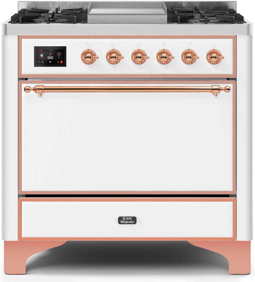 ILVE - 36" Magestic II Series Freestanding Dual Fuel Range - Griddle, Solid Door(s) - Warming Drawer - Natural Gas