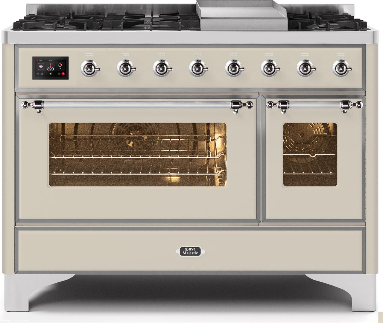 ILVE - 48" Magestic II Series Freestanding Dual Fuel Range - Griddle, Glass Door(s) - Warming Drawer - Natural Gas