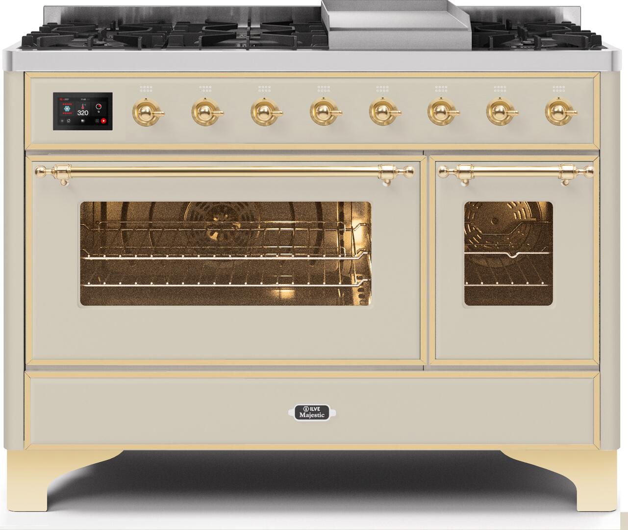 ILVE - 48" Magestic II Series Freestanding Dual Fuel Range - Griddle, Glass Door(s) - Warming Drawer - Natural Gas