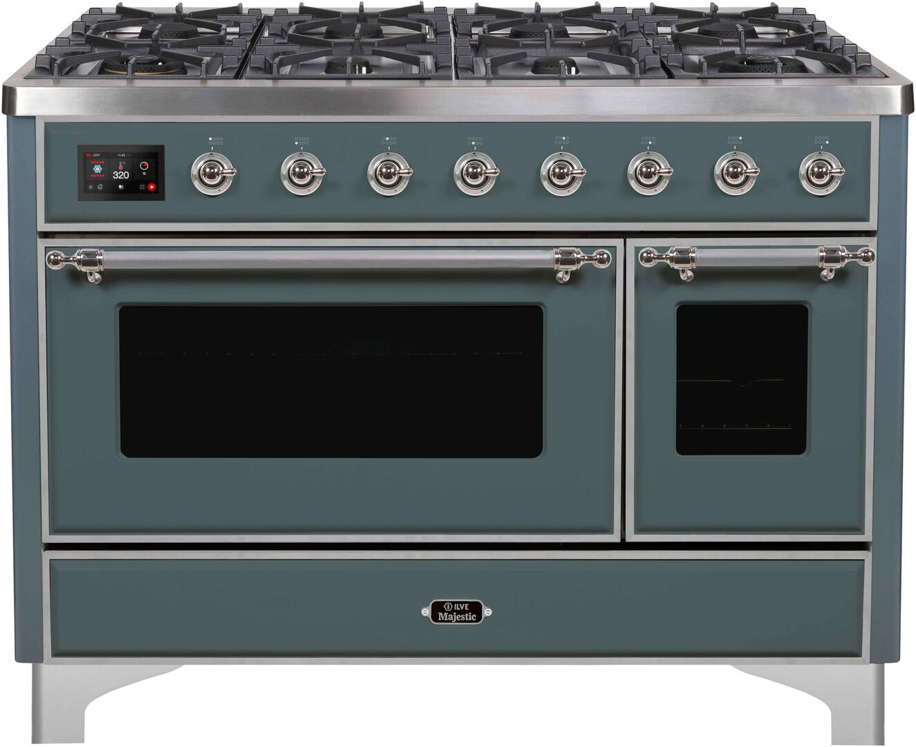 ILVE - 48" Magestic II Series Freestanding Dual Fuel Range - Griddle, Glass Door(s) - Warming Drawer - Natural Gas