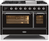 ILVE - 48" Magestic II Series Freestanding Dual Fuel Range - Griddle, Glass Door(s) - Warming Drawer - Natural Gas