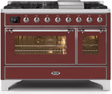 ILVE - 48" Magestic II Series Freestanding Dual Fuel Range - Griddle, Glass Door(s) - Warming Drawer - Natural Gas