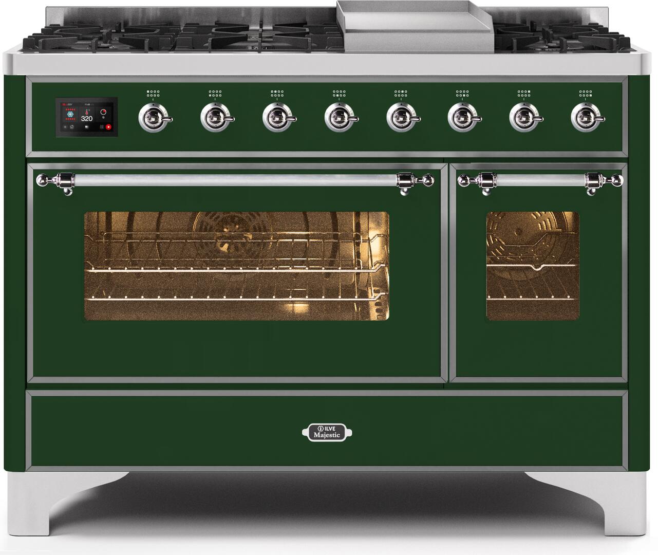 ILVE - 48" Magestic II Series Freestanding Dual Fuel Range - Griddle, Glass Door(s) - Warming Drawer - Natural Gas