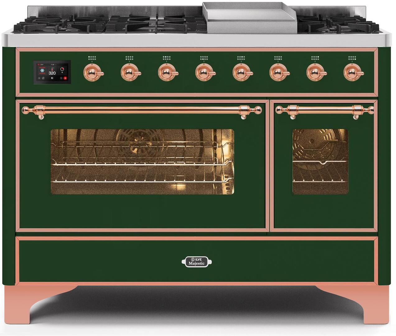 ILVE - 48" Magestic II Series Freestanding Dual Fuel Range - Griddle, Glass Door(s) - Warming Drawer - Natural Gas