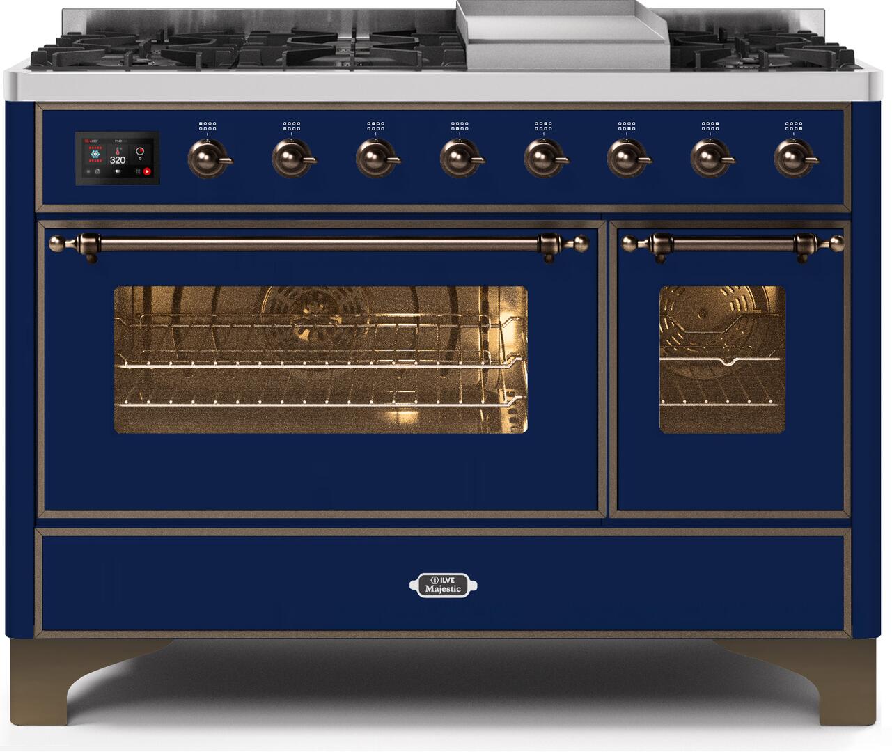 ILVE - 48" Magestic II Series Freestanding Dual Fuel Range - Griddle, Glass Door(s) - Warming Drawer - Natural Gas