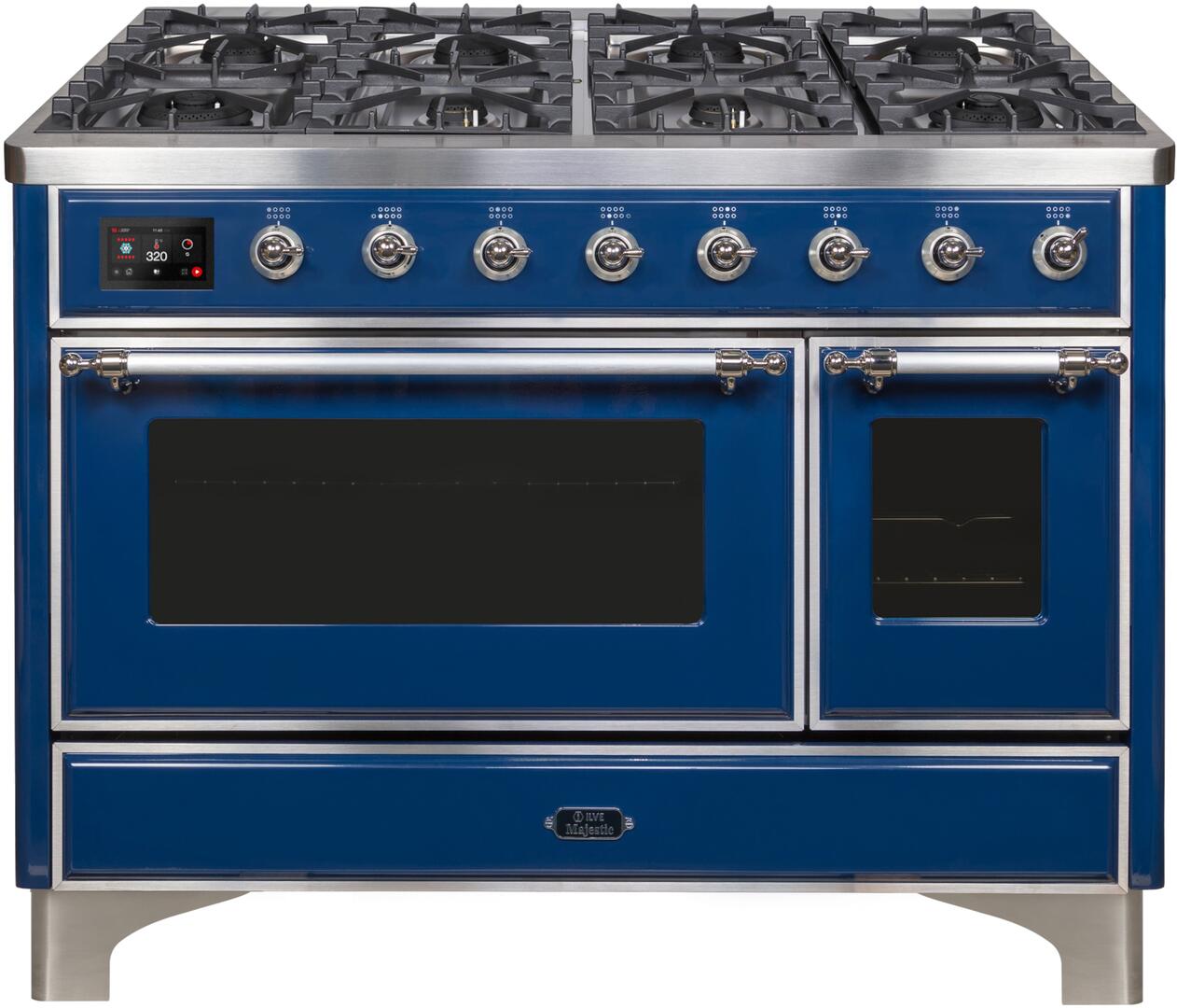 ILVE - 48" Magestic II Series Freestanding Dual Fuel Range - Griddle, Glass Door(s) - Warming Drawer - Natural Gas