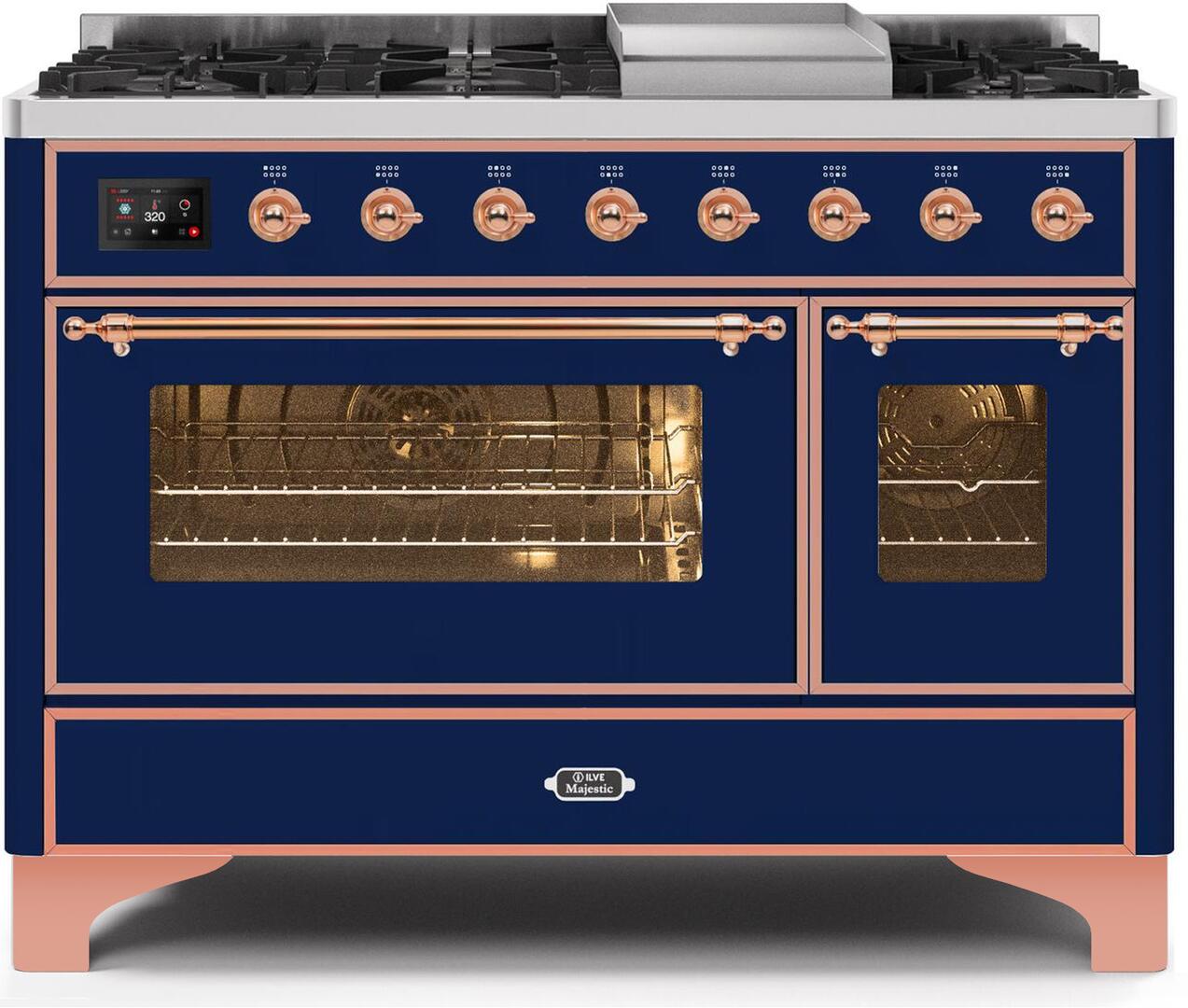 ILVE - 48" Magestic II Series Freestanding Dual Fuel Range - Griddle, Glass Door(s) - Warming Drawer - Natural Gas