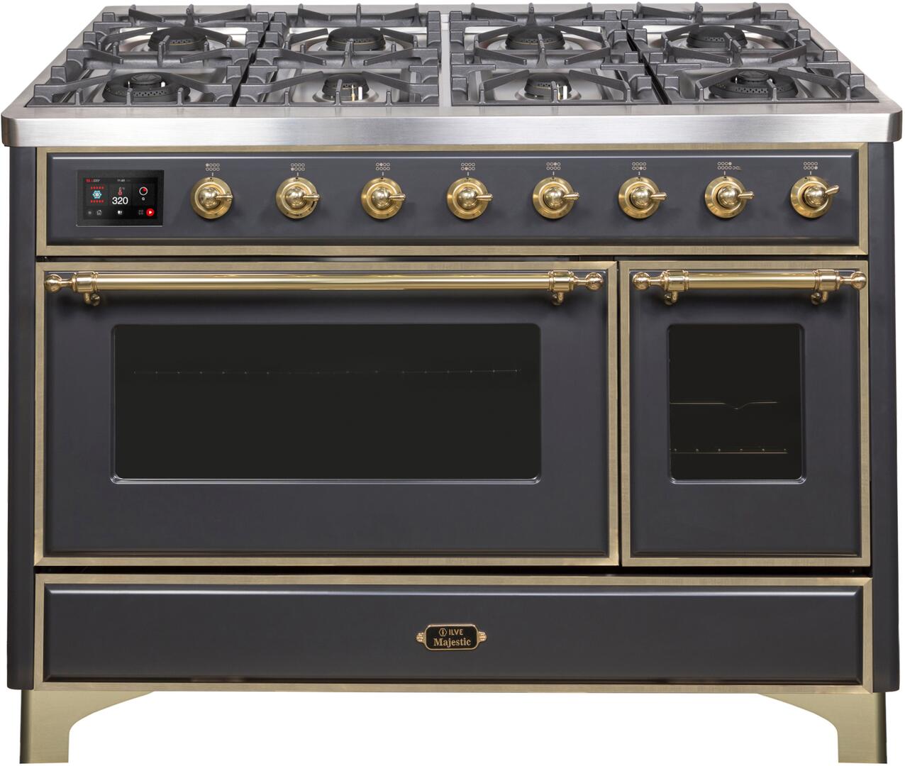 ILVE - 48" Magestic II Series Freestanding Dual Fuel Range - Griddle, Glass Door(s) - Warming Drawer - Natural Gas