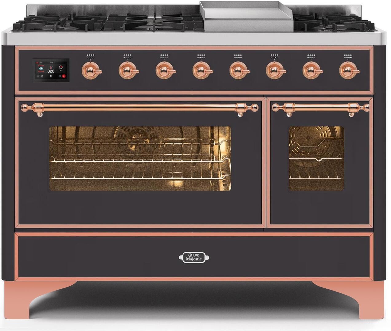 ILVE - 48" Magestic II Series Freestanding Dual Fuel Range - Griddle, Glass Door(s) - Warming Drawer - Natural Gas