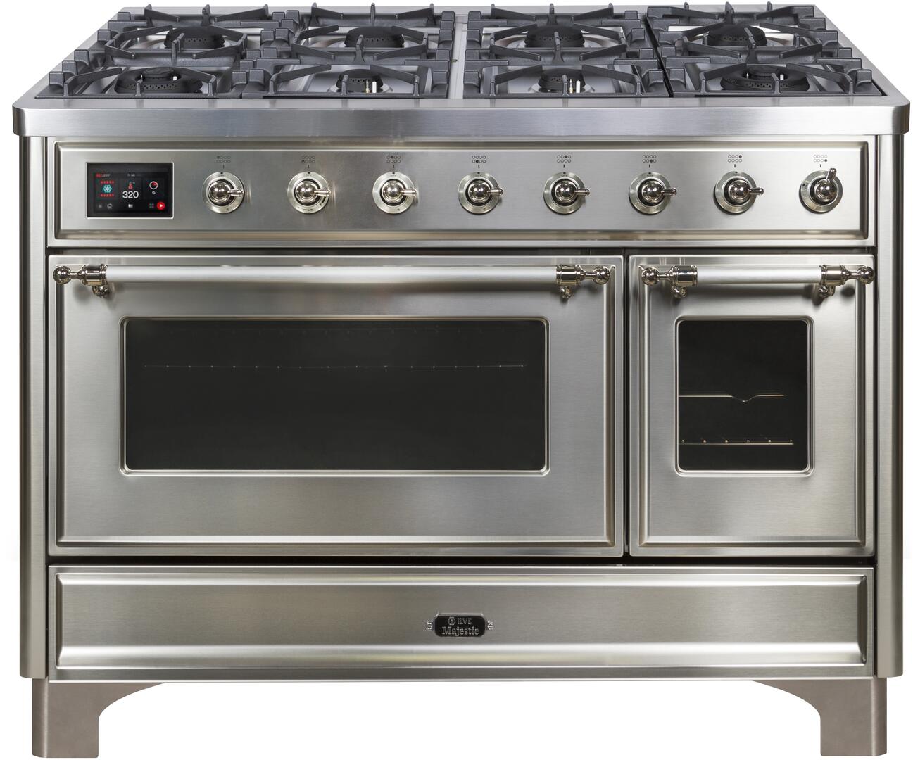 ILVE - 48" Magestic II Series Freestanding Dual Fuel Range - Griddle, Glass Door(s) - Warming Drawer - Natural Gas