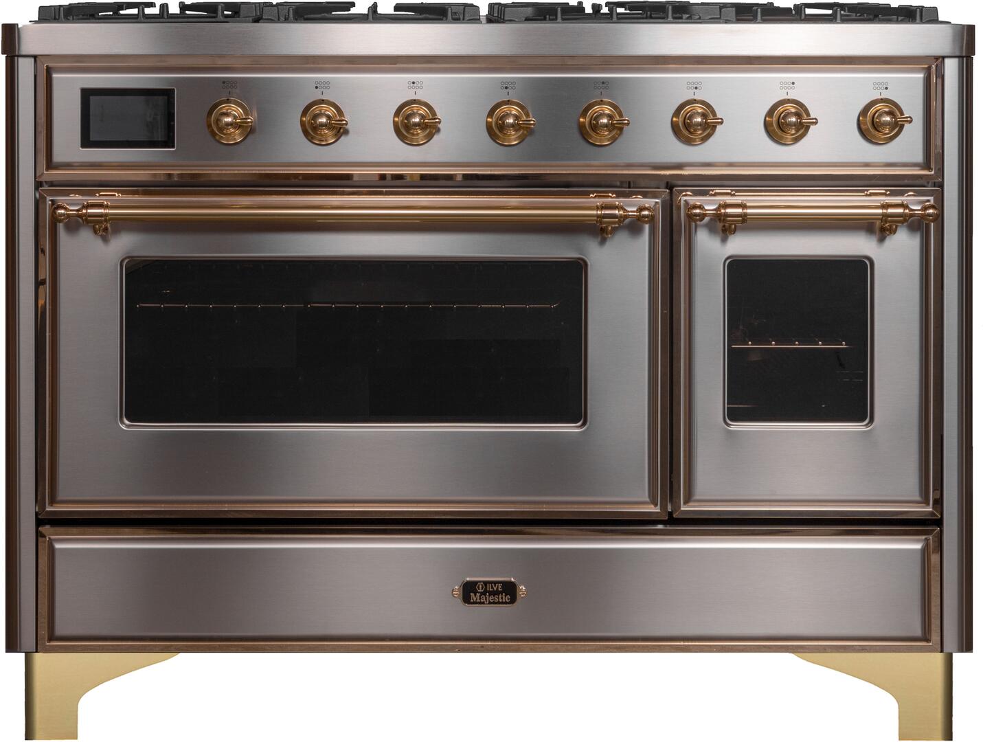 ILVE - 48" Magestic II Series Freestanding Dual Fuel Range - Griddle, Glass Door(s) - Warming Drawer - Natural Gas