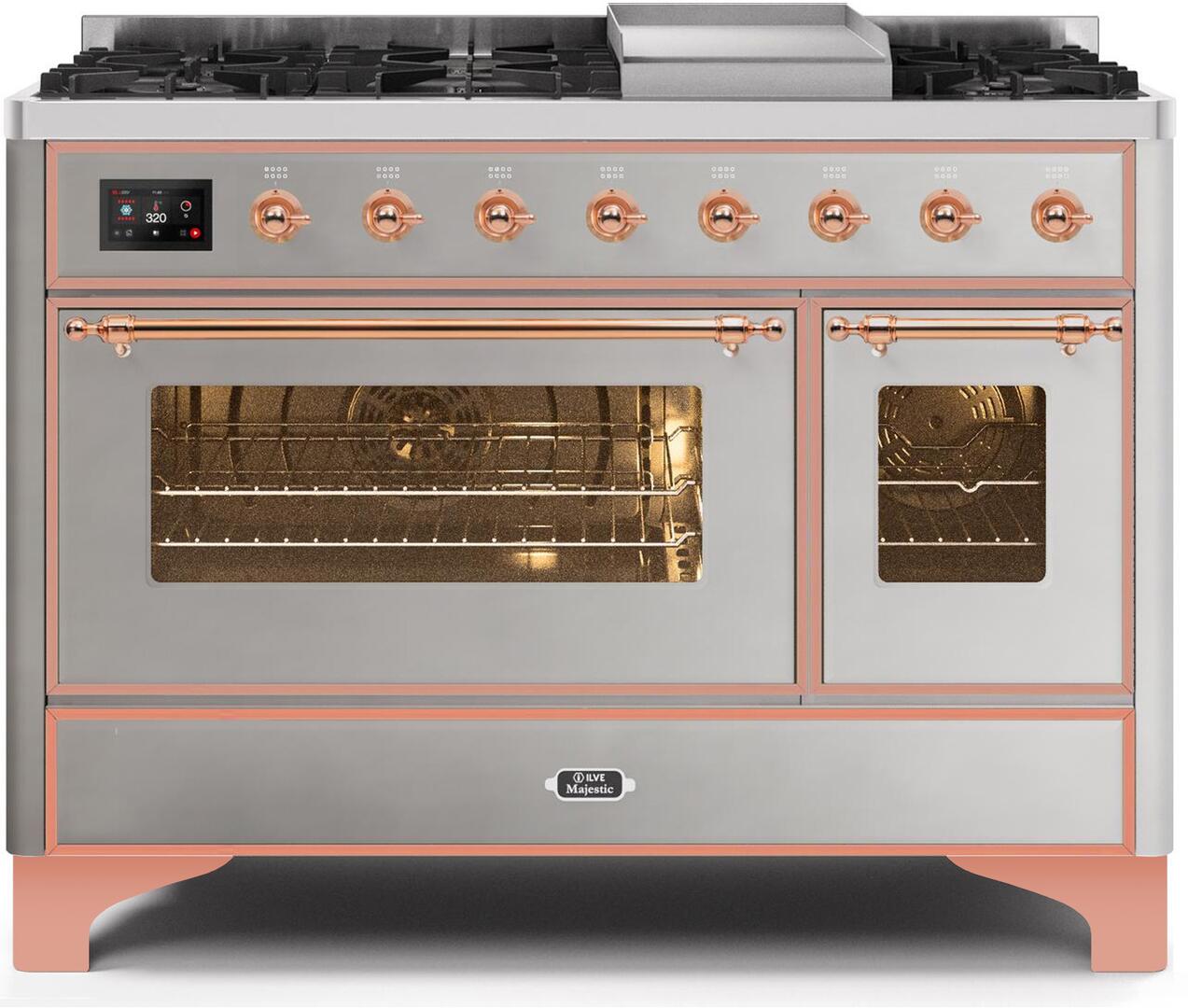 ILVE - 48" Magestic II Series Freestanding Dual Fuel Range - Griddle, Glass Door(s) - Warming Drawer - Natural Gas