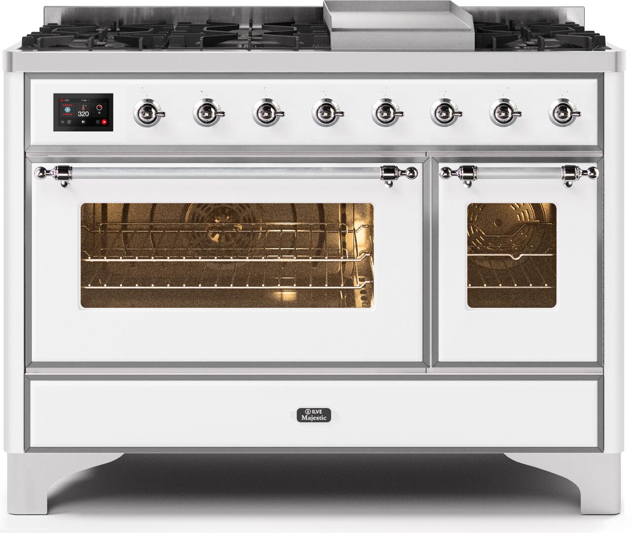 ILVE - 48" Magestic II Series Freestanding Dual Fuel Range - Griddle, Glass Door(s) - Warming Drawer - Natural Gas