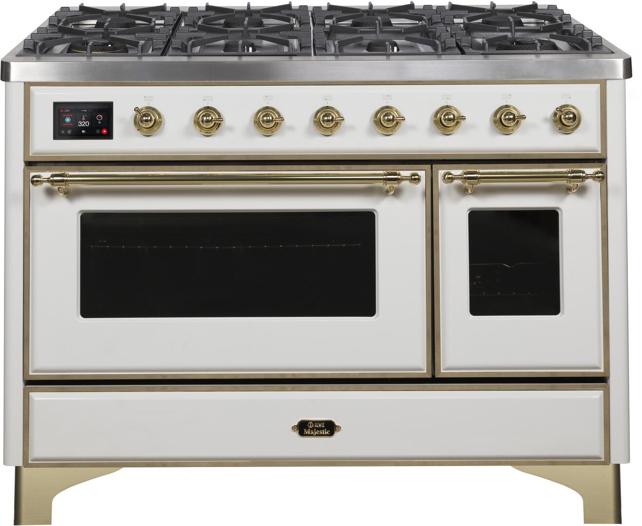 ILVE - 48" Magestic II Series Freestanding Dual Fuel Range - Griddle, Glass Door(s) - Warming Drawer - Natural Gas