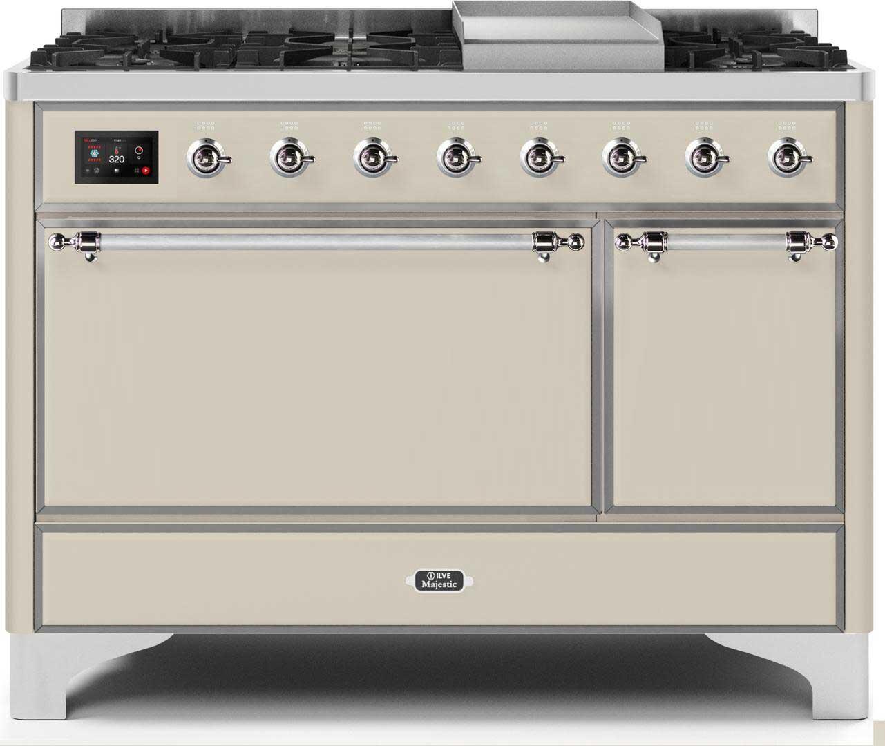 ILVE - 48" Magestic II Series Freestanding Dual Fuel Range - Solid Door(s) - Warming Drawer - Natural Gas