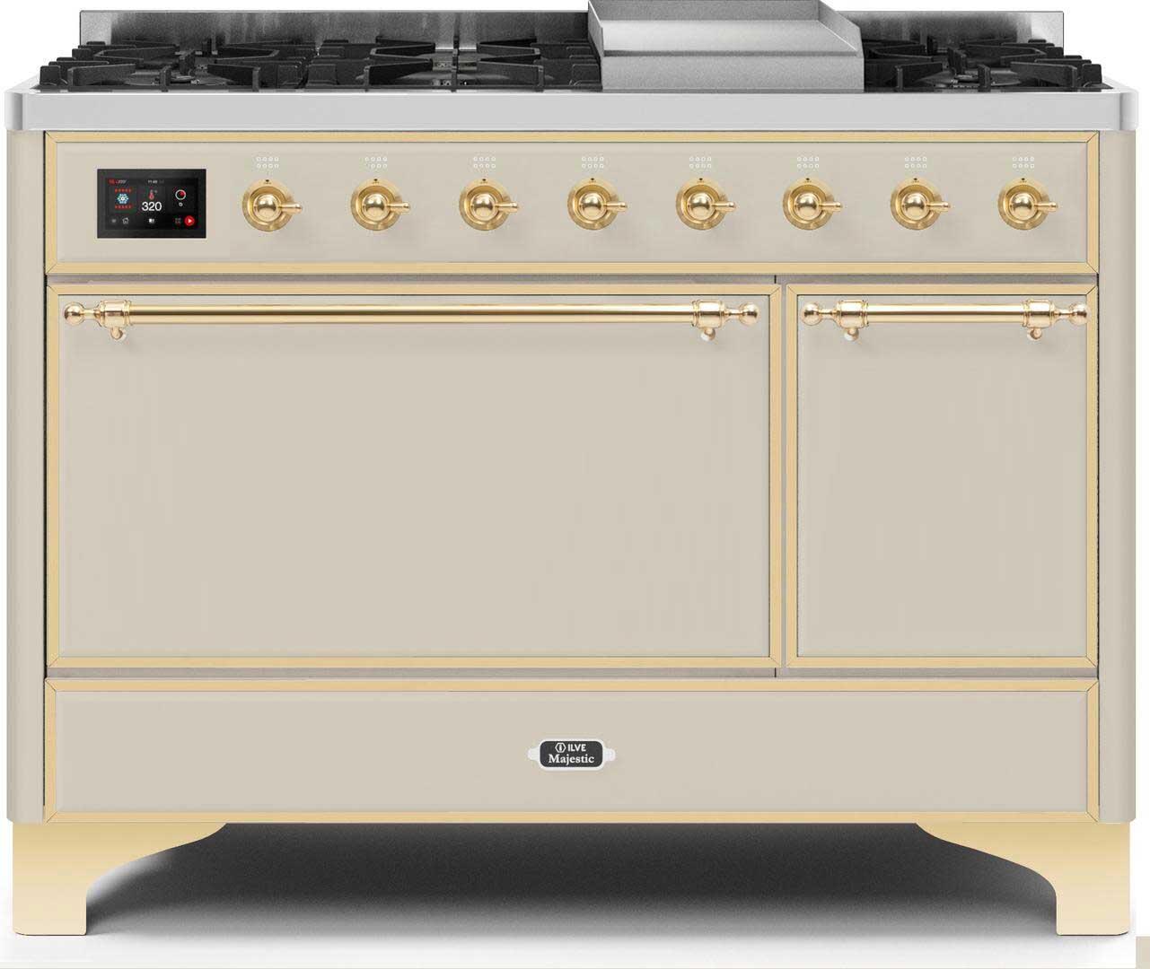 ILVE - 48" Magestic II Series Freestanding Dual Fuel Range - Solid Door(s) - Warming Drawer - Natural Gas