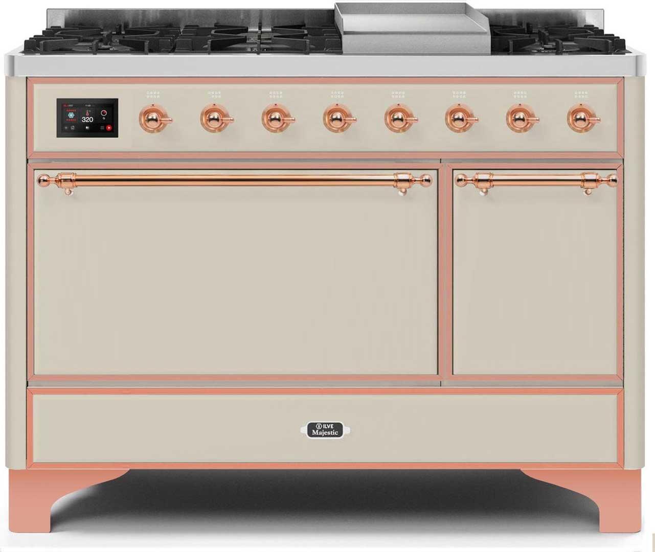 ILVE - 48" Magestic II Series Freestanding Dual Fuel Range - Solid Door(s) - Warming Drawer - Natural Gas