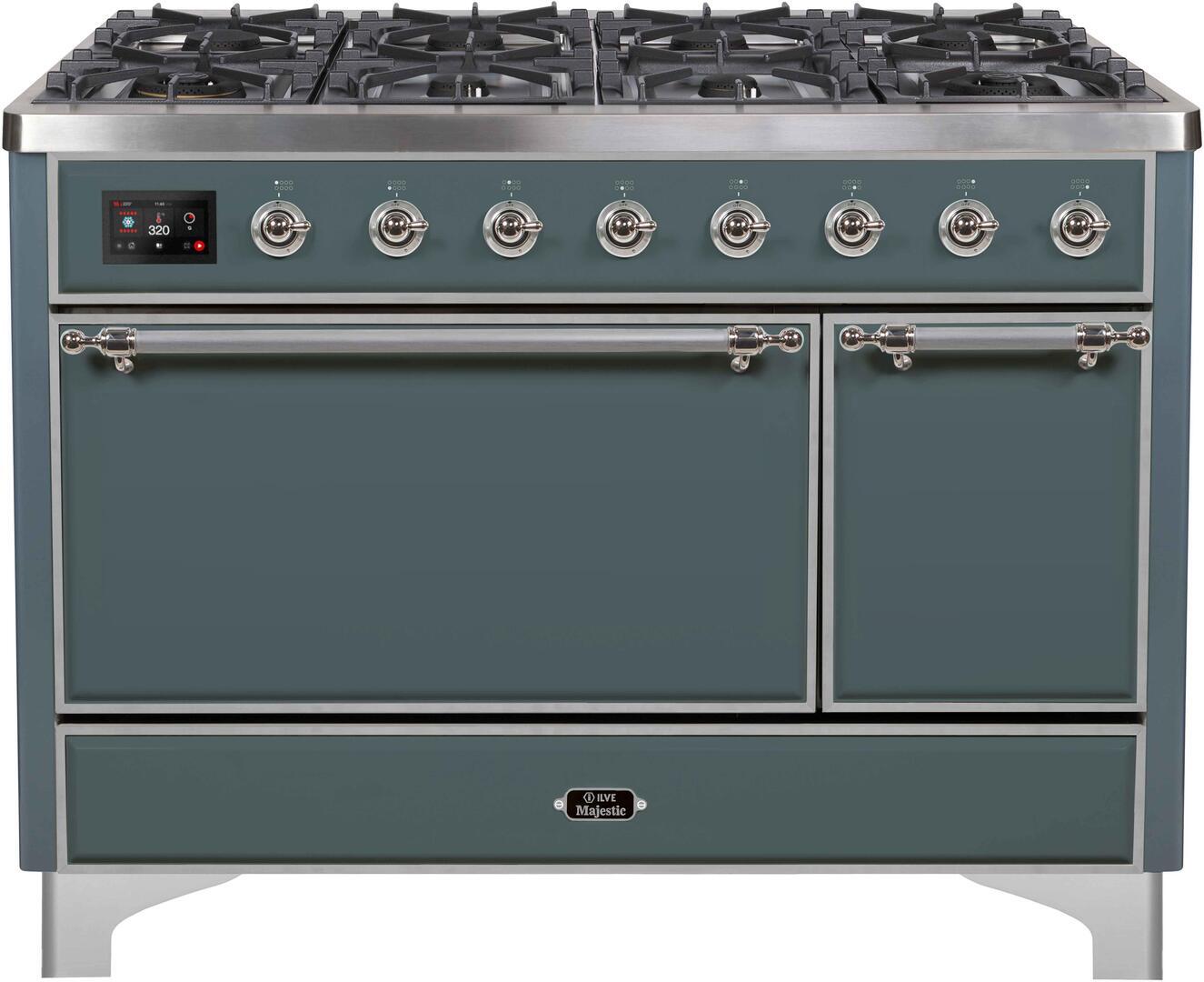 ILVE - 48" Magestic II Series Freestanding Dual Fuel Range - Solid Door(s) - Warming Drawer - Natural Gas