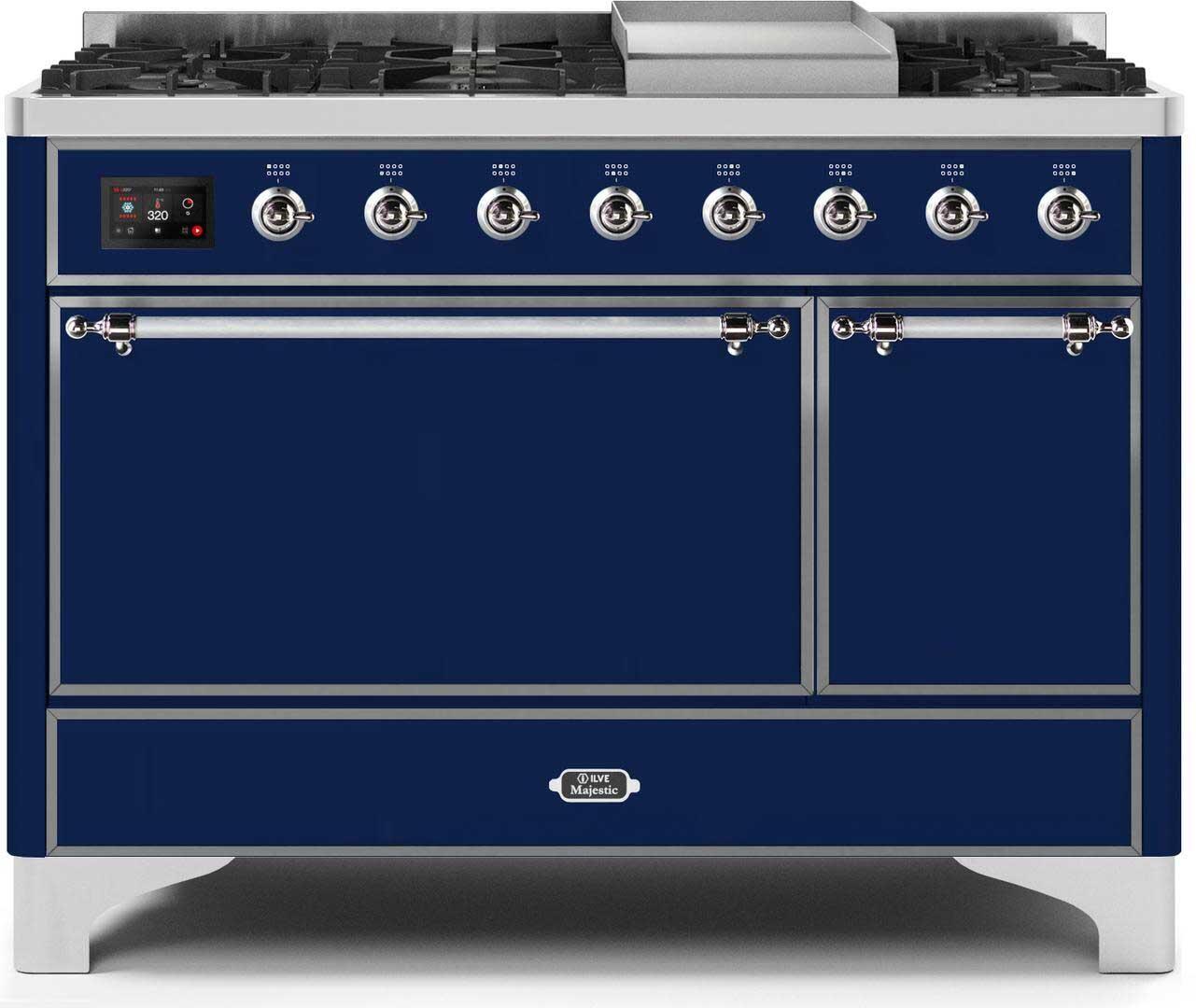 ILVE - 48" Magestic II Series Freestanding Dual Fuel Range - Solid Door(s) - Warming Drawer - Natural Gas