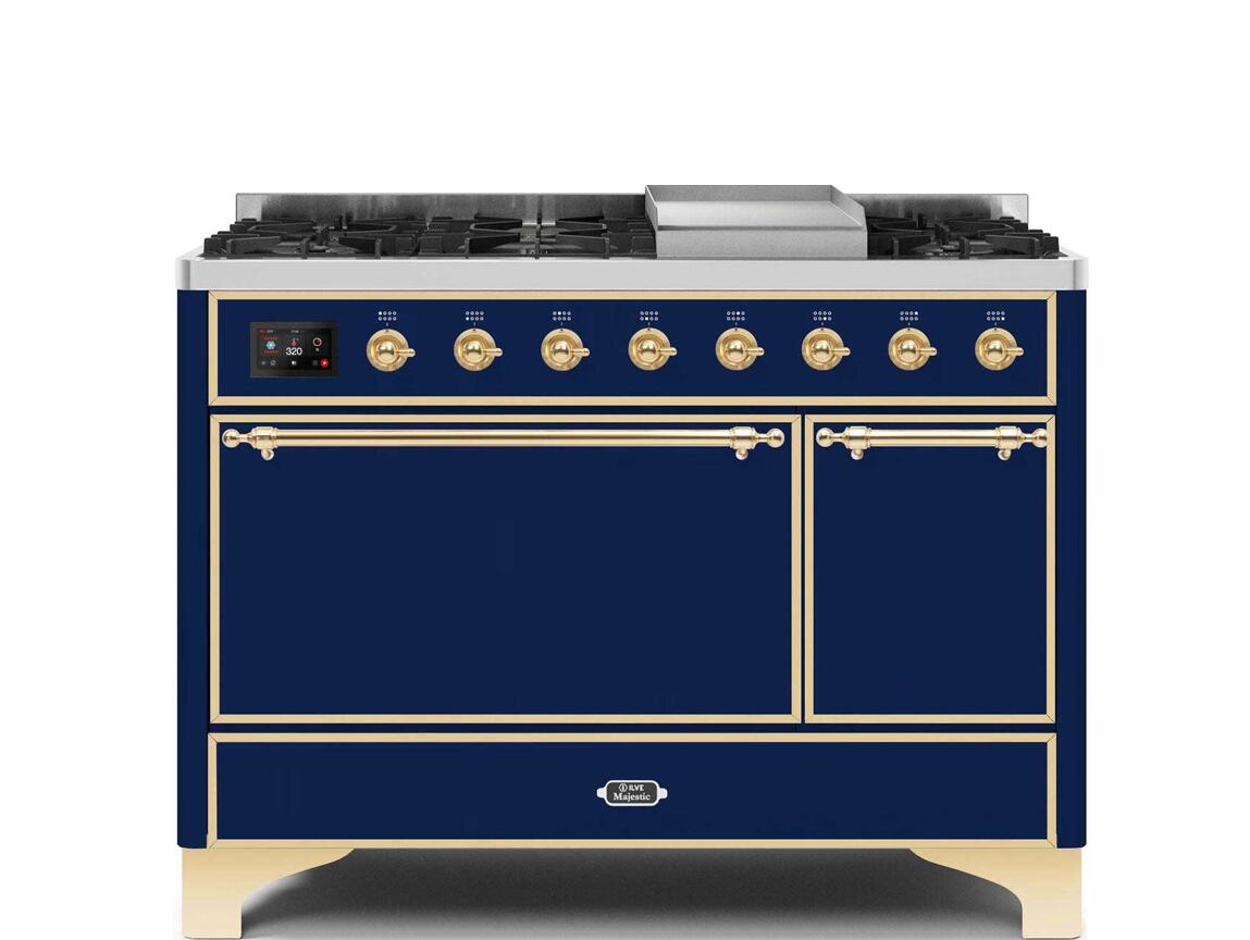 ILVE - 48" Magestic II Series Freestanding Dual Fuel Range - Solid Door(s) - Warming Drawer - Natural Gas