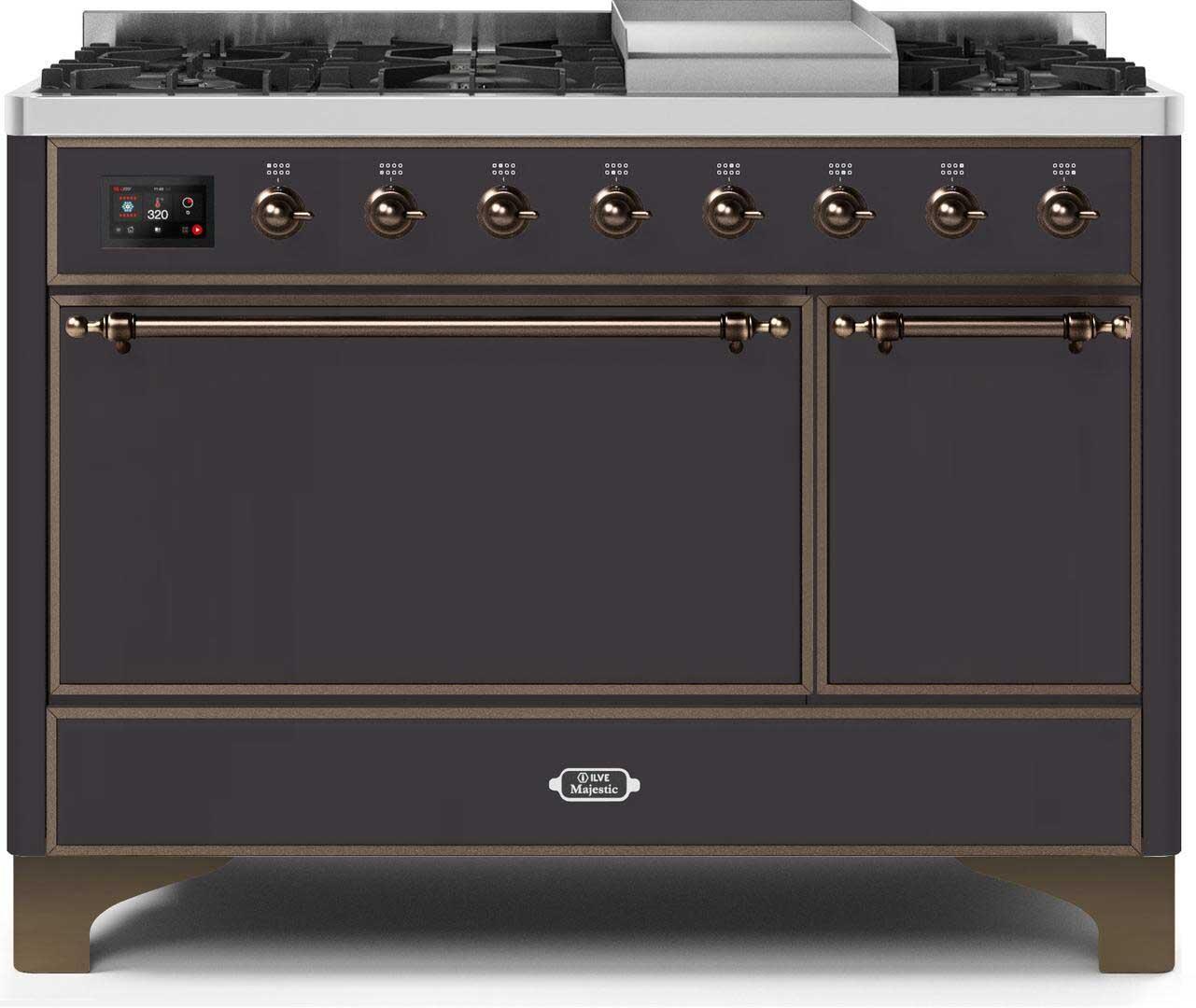 ILVE - 48" Magestic II Series Freestanding Dual Fuel Range - Solid Door(s) - Warming Drawer - Natural Gas