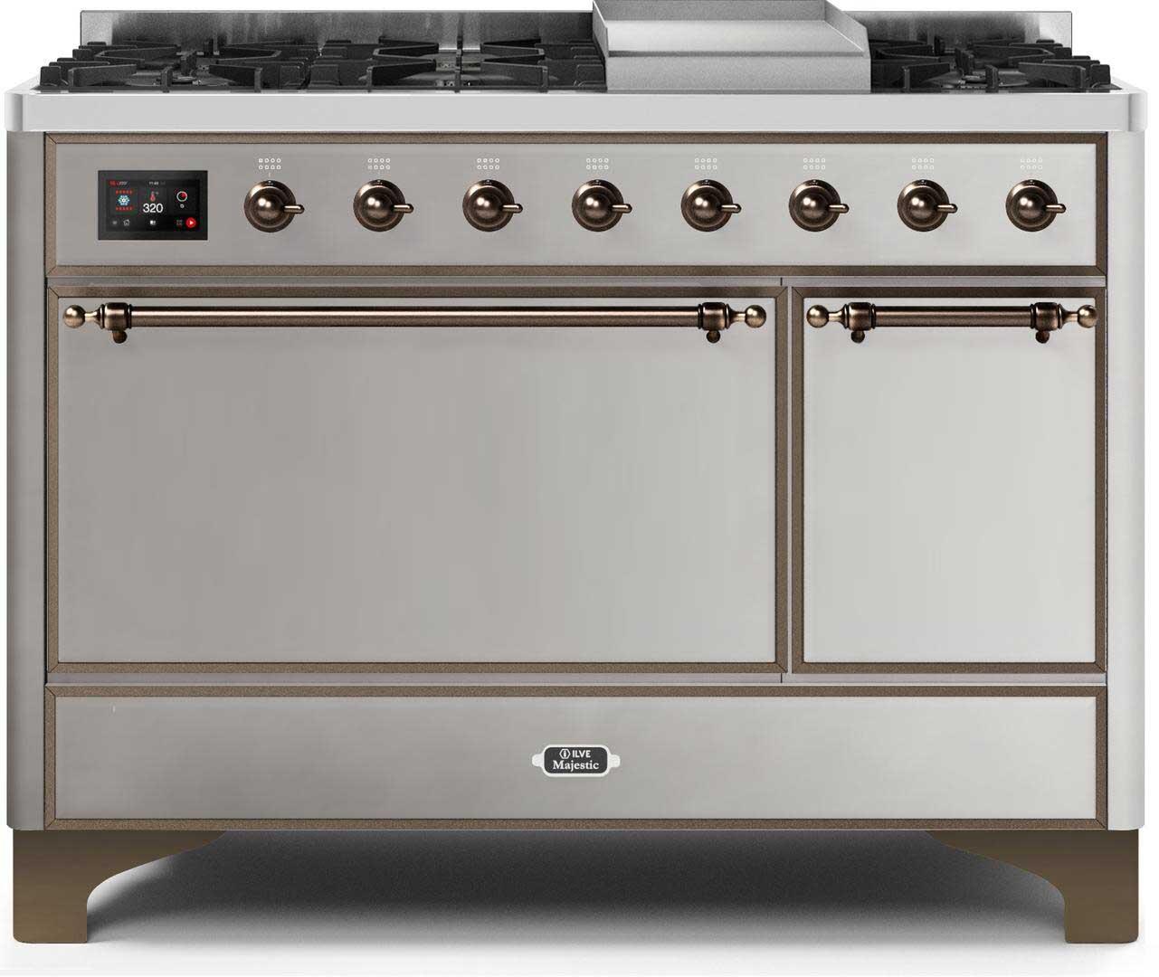 ILVE - 48" Magestic II Series Freestanding Dual Fuel Range - Solid Door(s) - Warming Drawer - Natural Gas