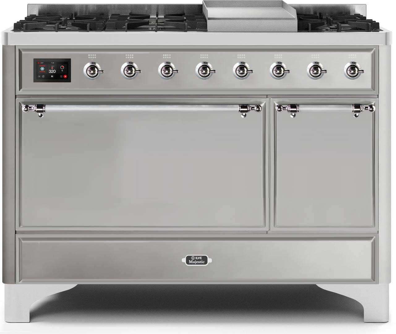 ILVE - 48" Magestic II Series Freestanding Dual Fuel Range - Solid Door(s) - Warming Drawer - Natural Gas