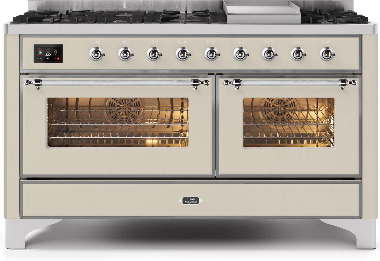 ILVE - 60" Magestic II Series Freestanding Dual Fuel Range - Griddle, Glass Door(s) - Warming Drawer - Natural Gas