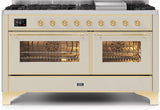 ILVE - 60" Magestic II Series Freestanding Dual Fuel Range - Griddle, Glass Door(s) - Warming Drawer - Natural Gas