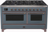 ILVE - 60" Magestic II Series Freestanding Dual Fuel Range - Griddle, Glass Door(s) - Warming Drawer - Natural Gas