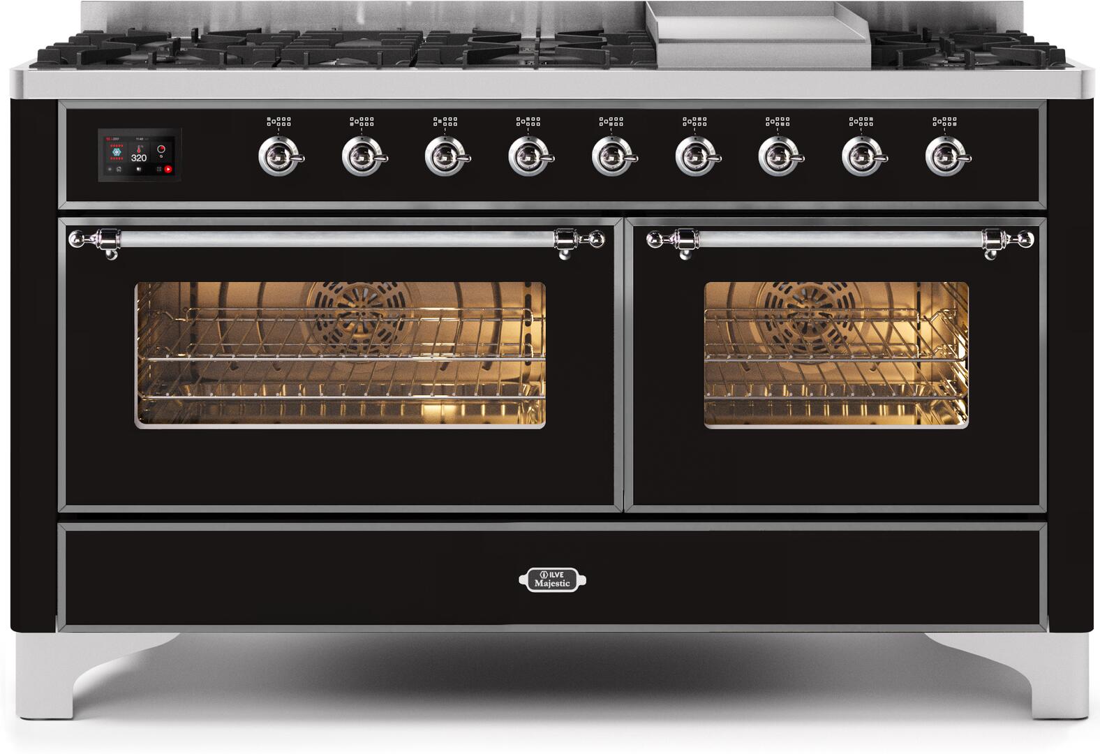 ILVE - 60" Magestic II Series Freestanding Dual Fuel Range - Griddle, Glass Door(s) - Warming Drawer - Natural Gas