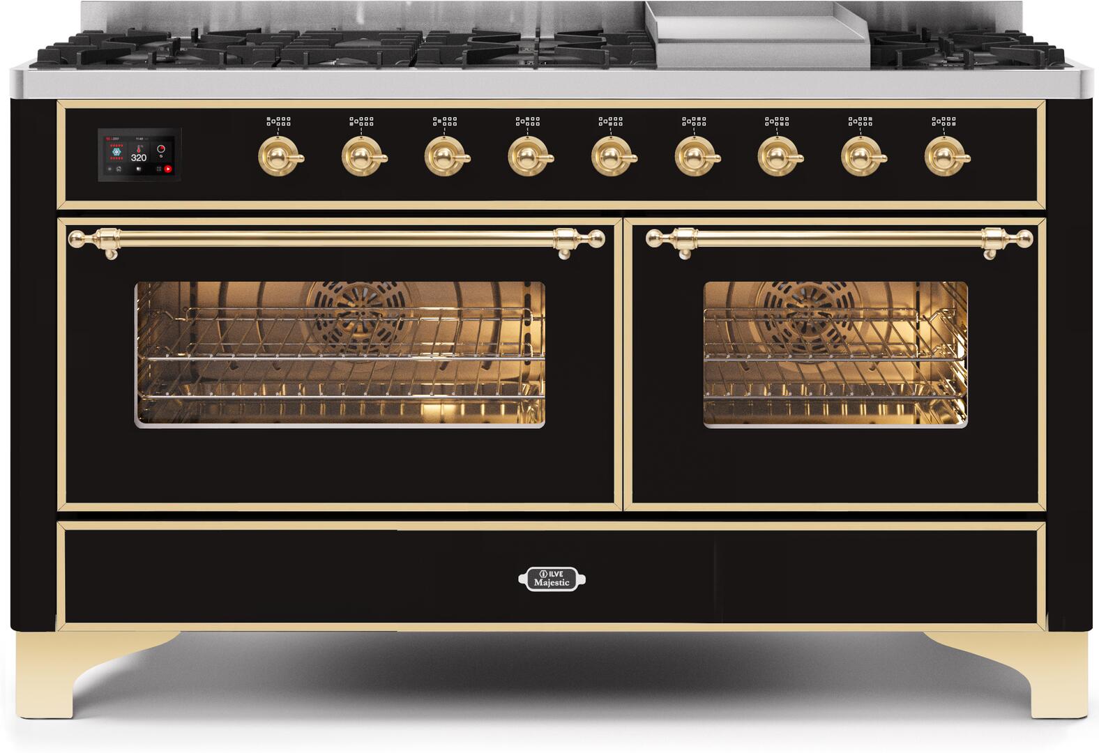 ILVE - 60" Magestic II Series Freestanding Dual Fuel Range - Griddle, Glass Door(s) - Warming Drawer - Natural Gas