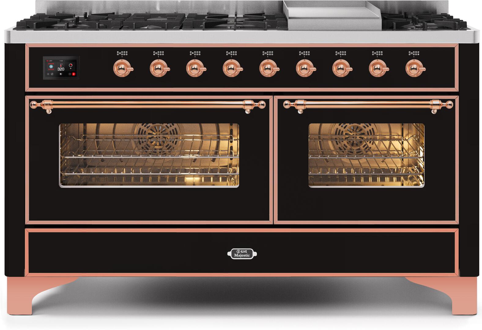 ILVE - 60" Magestic II Series Freestanding Dual Fuel Range - Griddle, Glass Door(s) - Warming Drawer - Natural Gas