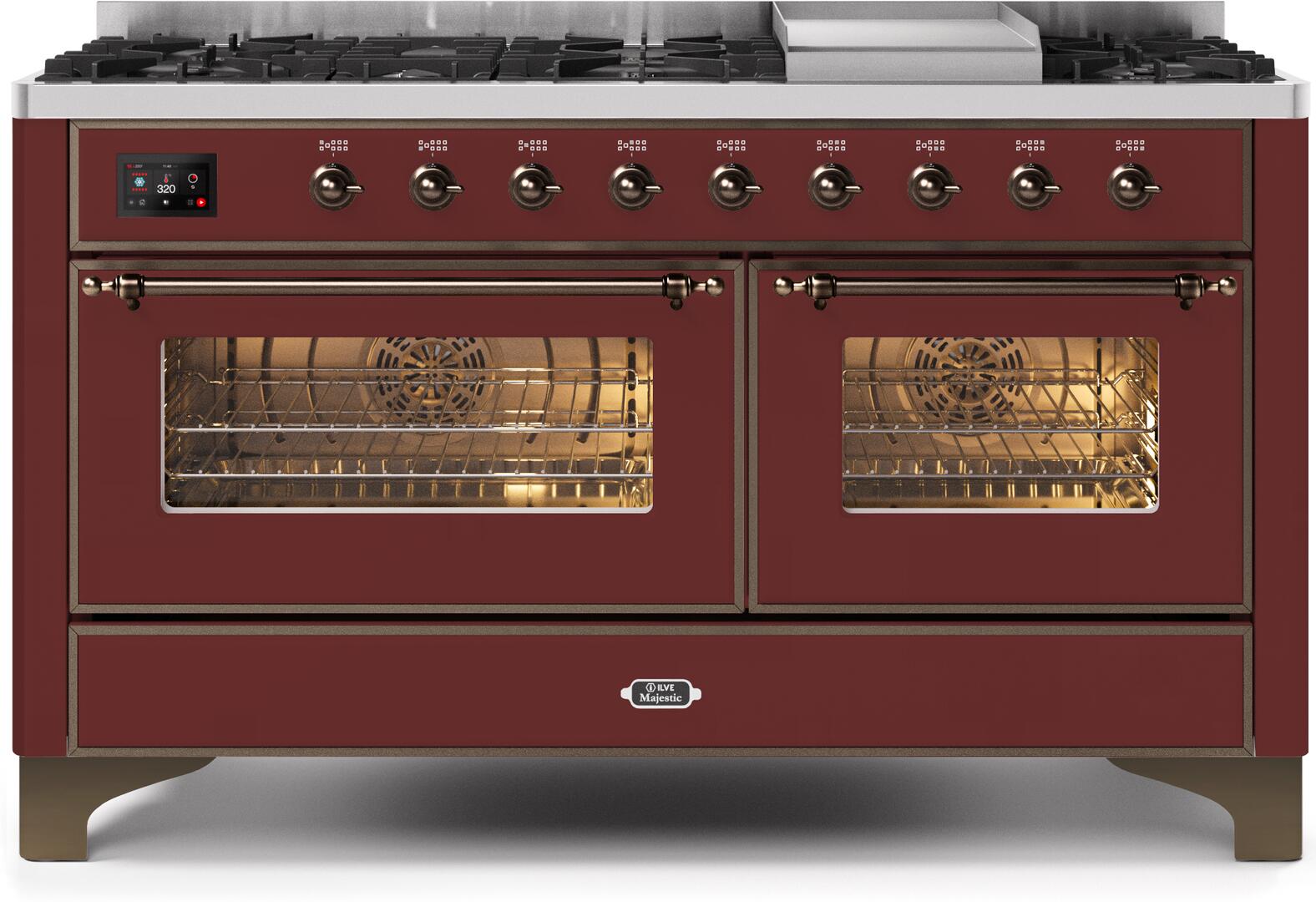 ILVE - 60" Magestic II Series Freestanding Dual Fuel Range - Griddle, Glass Door(s) - Warming Drawer - Natural Gas