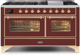 ILVE - 60" Magestic II Series Freestanding Dual Fuel Range - Griddle, Glass Door(s) - Warming Drawer - Natural Gas