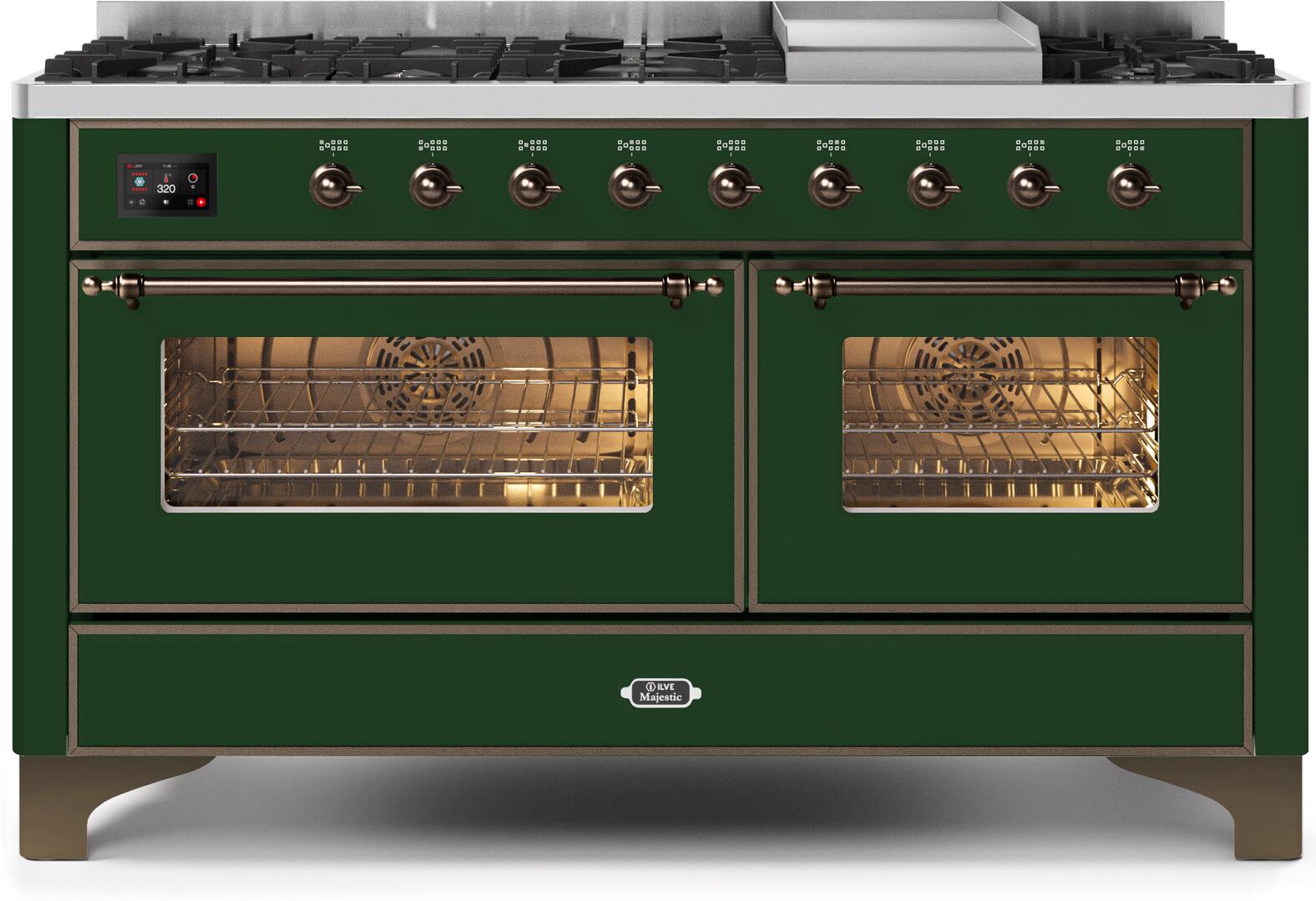 ILVE - 60" Magestic II Series Freestanding Dual Fuel Range - Griddle, Glass Door(s) - Warming Drawer - Natural Gas