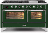 ILVE - 60" Magestic II Series Freestanding Dual Fuel Range - Griddle, Glass Door(s) - Warming Drawer - Natural Gas