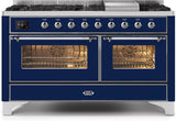 ILVE - 60" Magestic II Series Freestanding Dual Fuel Range - Griddle, Glass Door(s) - Warming Drawer - Natural Gas