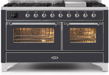 ILVE - 60" Magestic II Series Freestanding Dual Fuel Range - Griddle, Glass Door(s) - Warming Drawer - Natural Gas