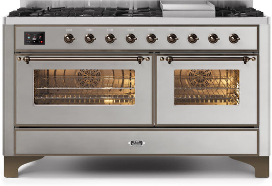 ILVE - 60" Magestic II Series Freestanding Dual Fuel Range - Griddle, Glass Door(s) - Warming Drawer - Natural Gas